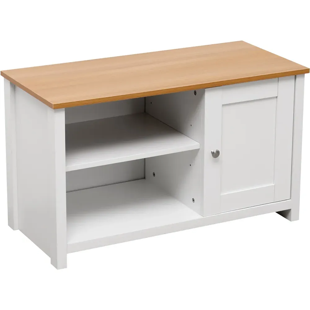 Single Door TV Unit with Storage - White, Oak