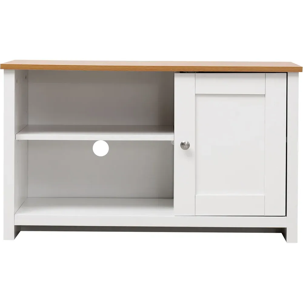 Single Door TV Unit with Storage - White, Oak