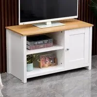 Single Door TV Unit with Storage - White, Oak