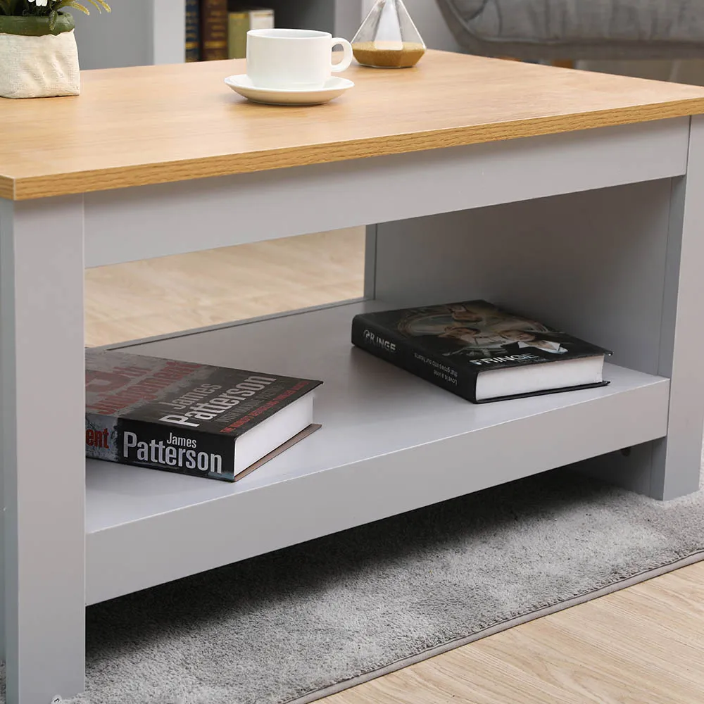 Single Shelf Coffee Table with Storage - Grey, Oak
