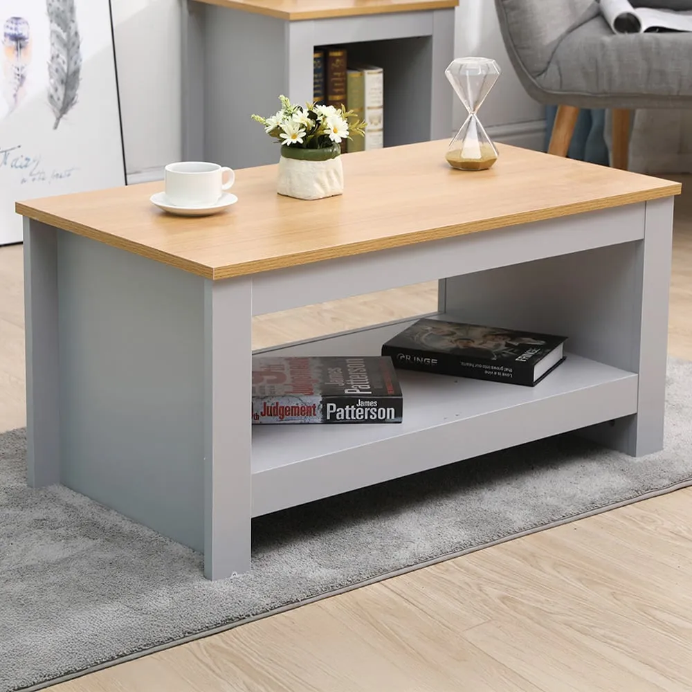 Single Shelf Coffee Table with Storage - Grey, Oak image