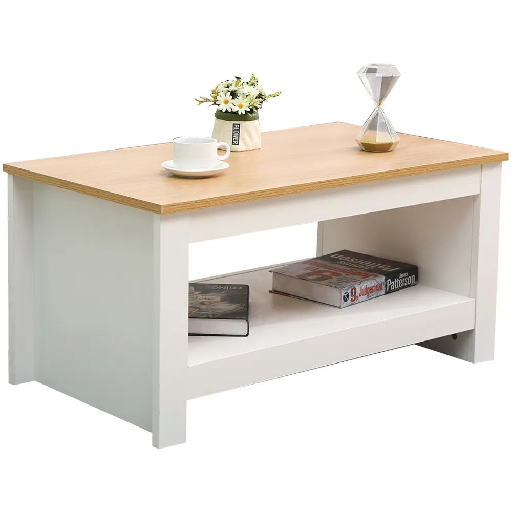 Single Shelf Coffee Table with Storage - White, Oak