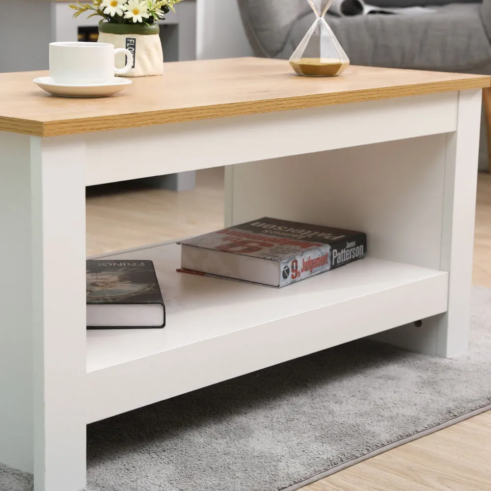 Single Shelf Coffee Table with Storage - White, Oak