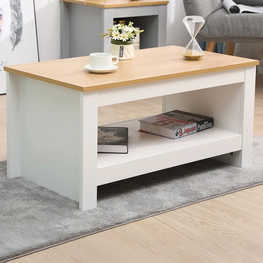 Single Shelf Coffee Table with Storage - White, Oak