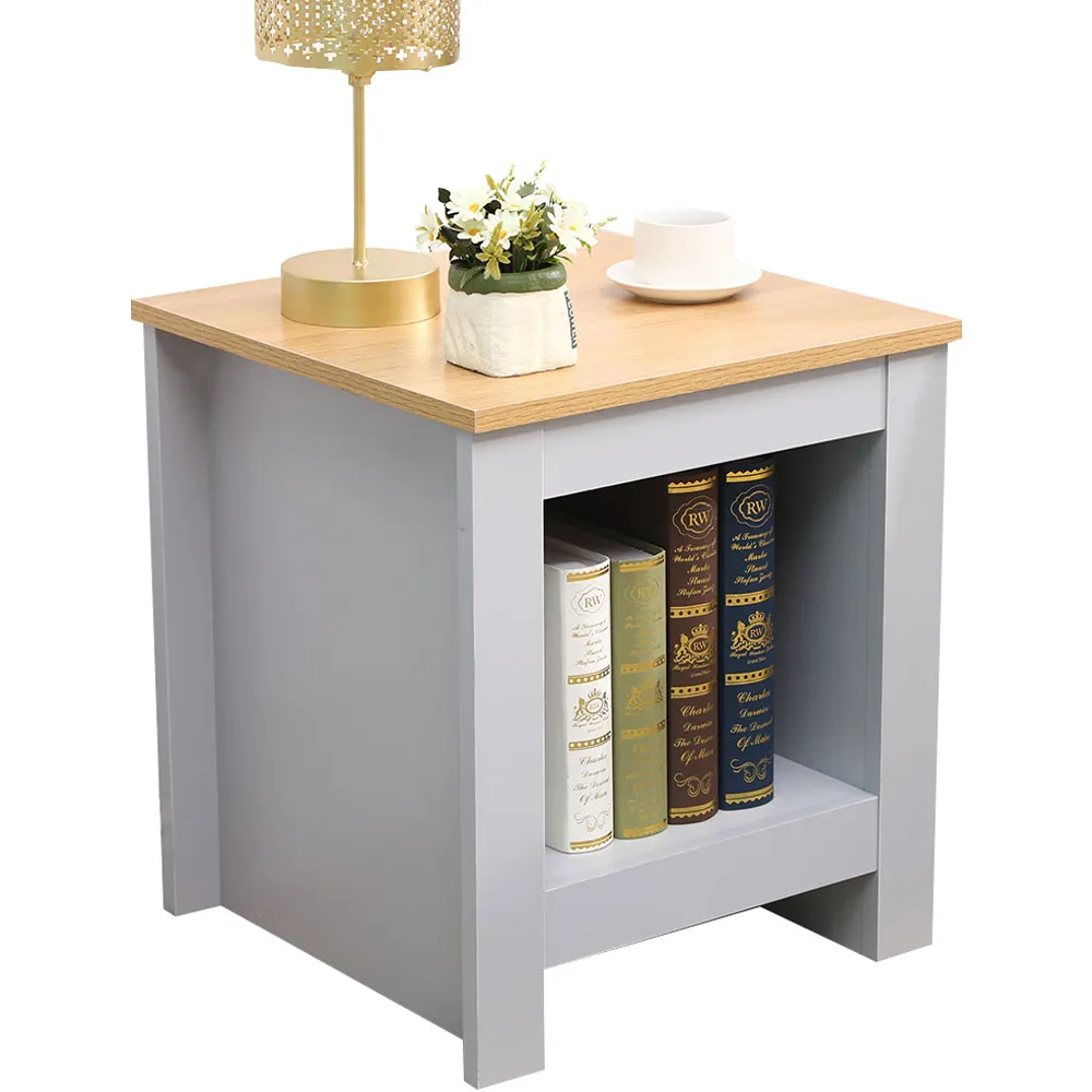 Single Shelf Side Table with Storage - Grey, Oak Effect