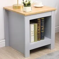 Single Shelf Side Table with Storage - Grey, Oak Effect