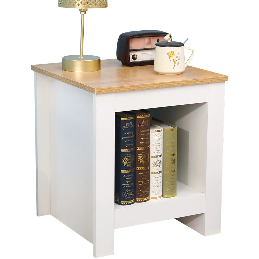 Single Shelf Side Table with Storage - White, Oak Effect