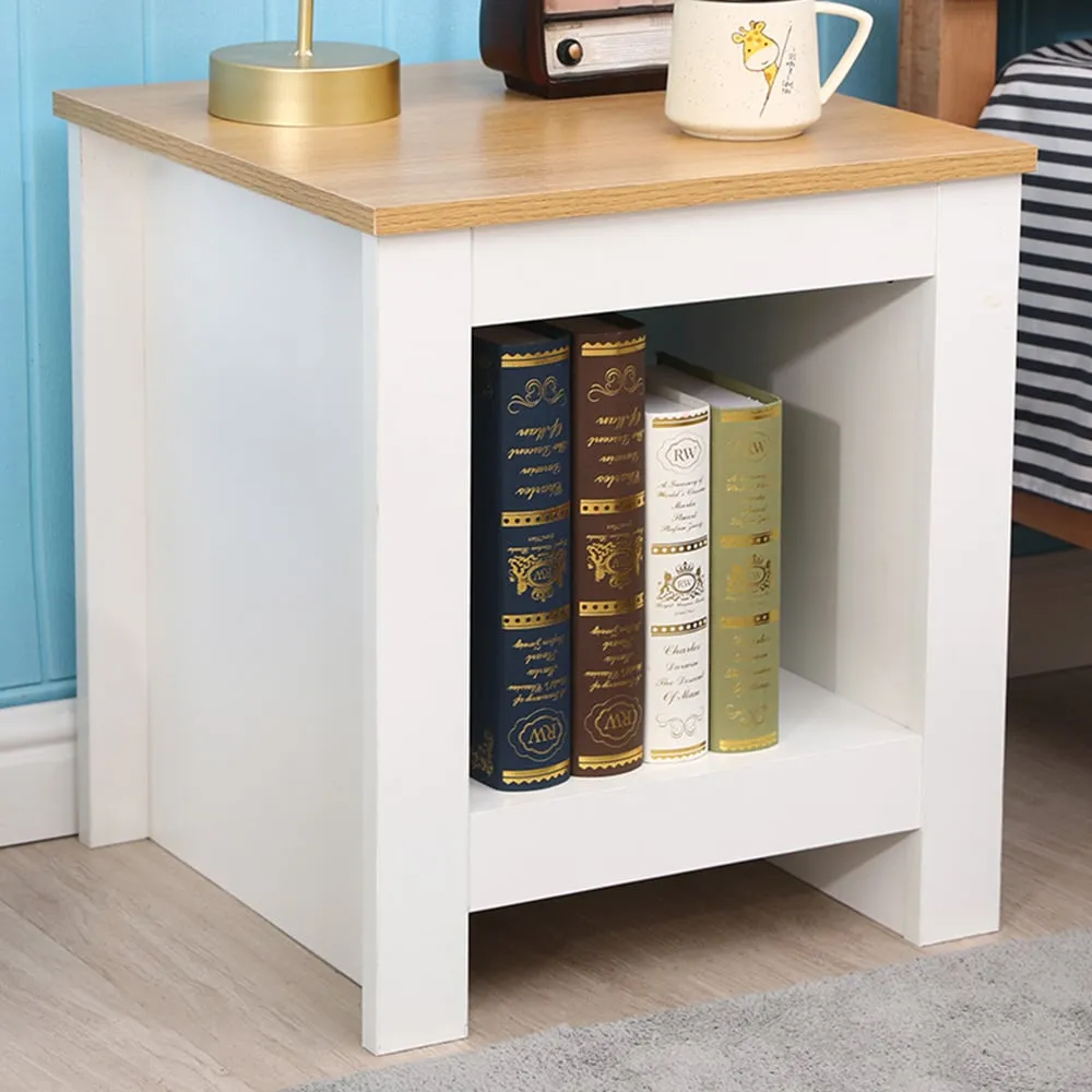 Single Shelf Side Table with Storage - White, Oak Effect