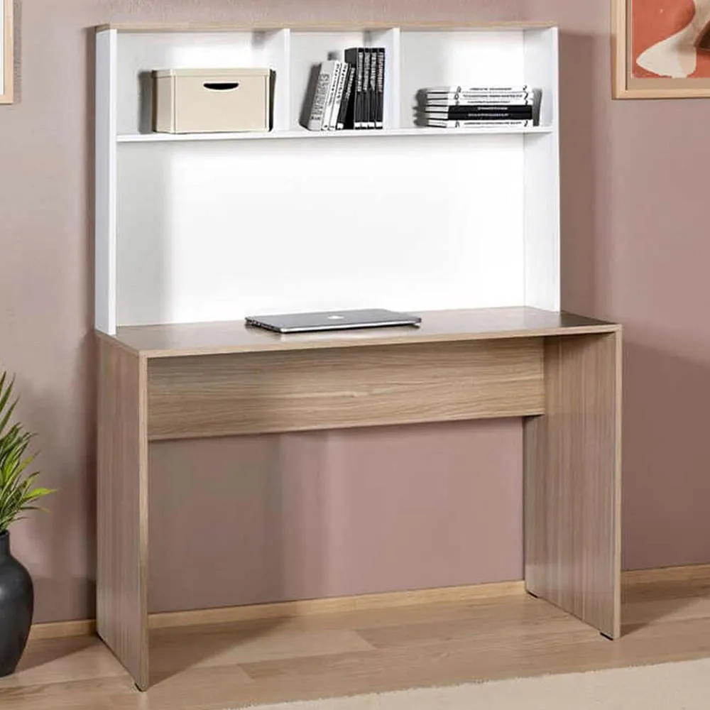 2 Shelf Study Desk with Storage - Oak, White