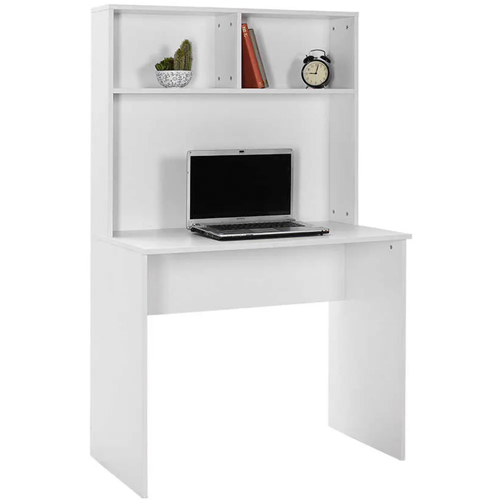 2 Shelf Study Desk with Storage - White