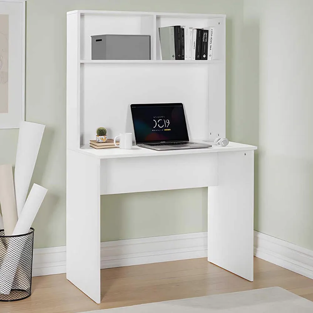 2 Shelf Study Desk with Storage - White image