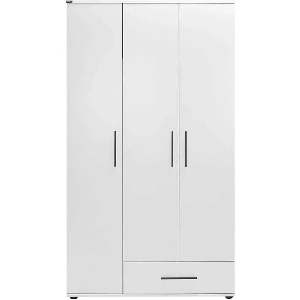 3 Door Single Drawer Triple Wardrobe - White