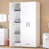 3 Door Single Drawer Triple Wardrobe - White