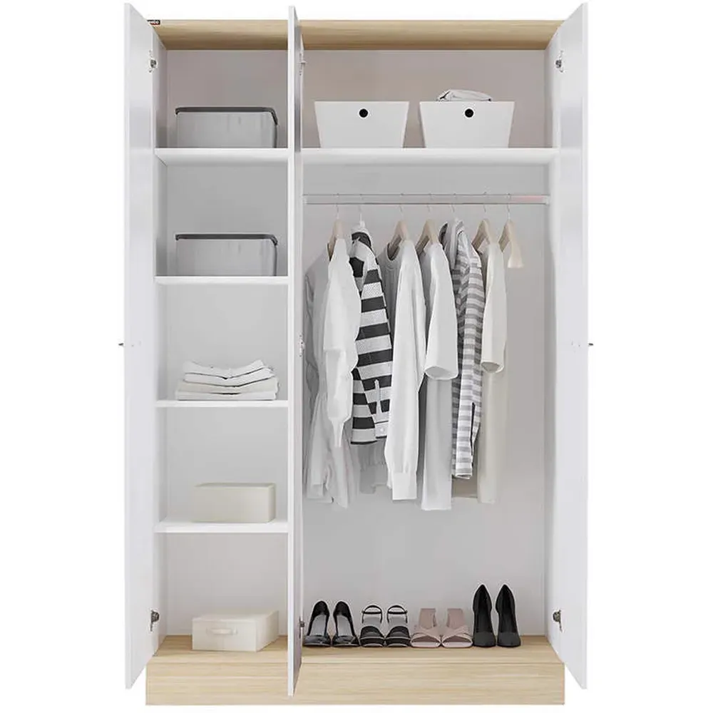 3 Door Single Drawer Triple Wardrobe - White