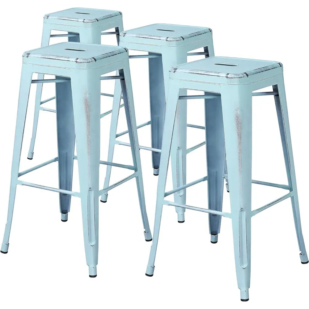 Bar Stool Set of 4 - Blue, Steel
