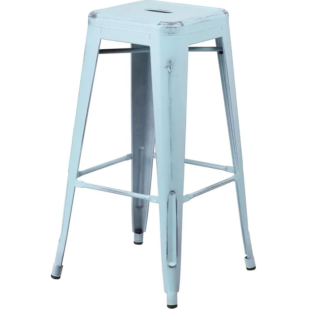Bar Stool Set of 4 - Blue, Steel