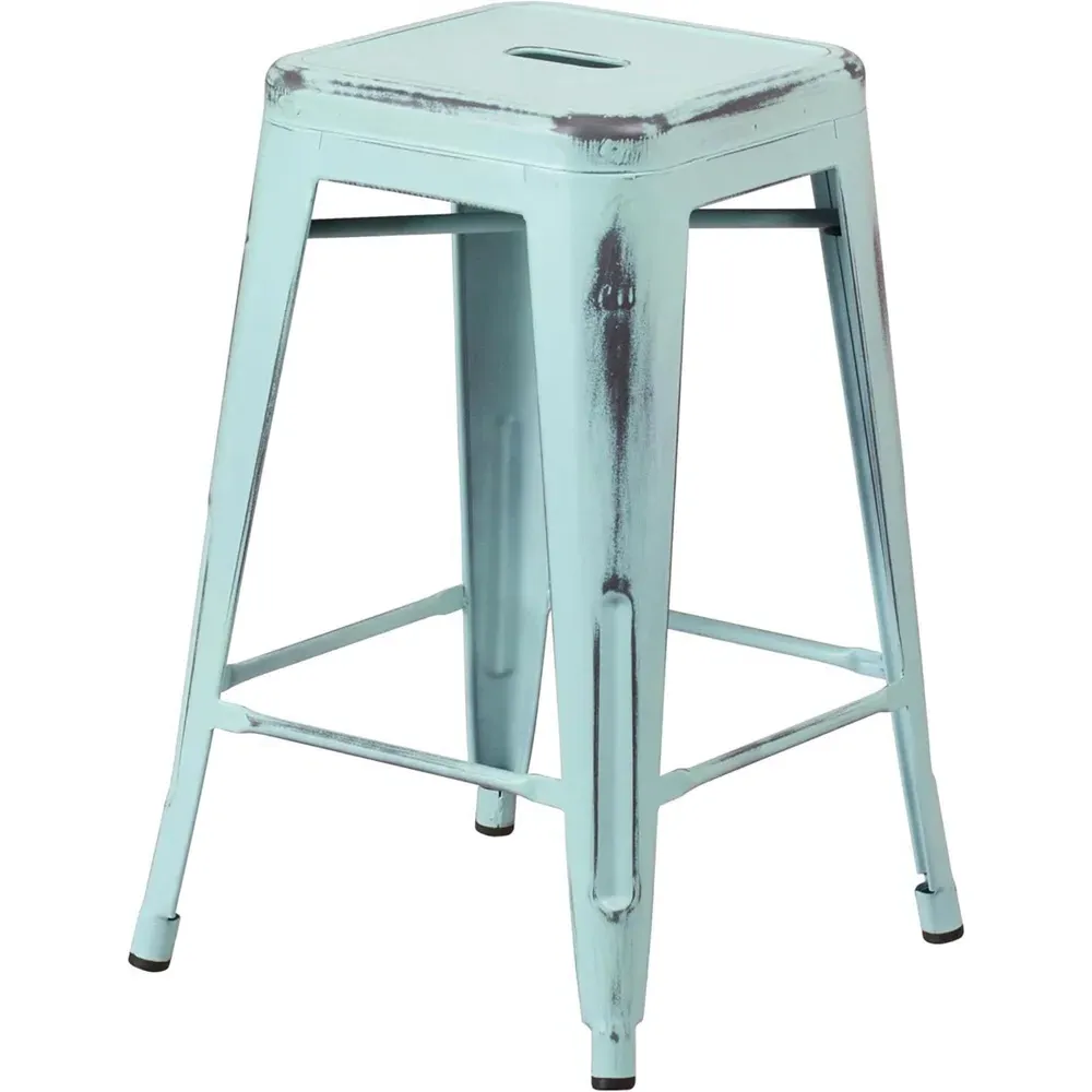 Bar Stool Set of 4 - Blue, Steel