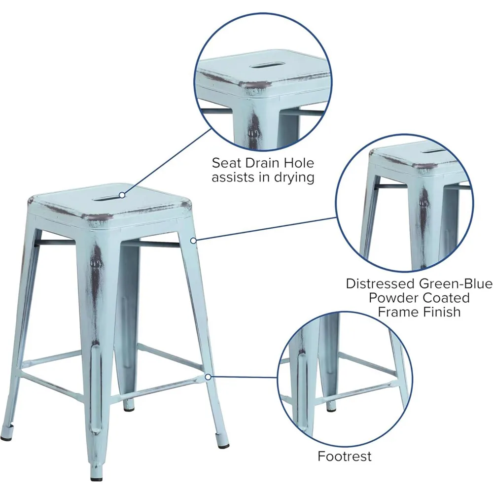 Bar Stool Set of 4 - Blue, Steel