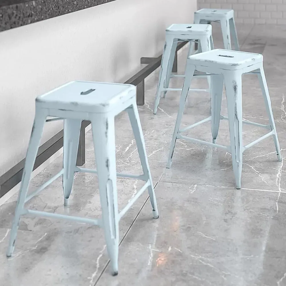Bar Stool Set of 4 - Blue, Steel