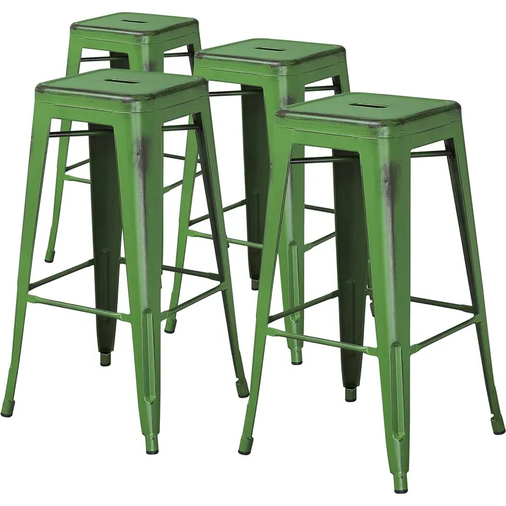 Bar Stool Set of 4 - Green, Steel