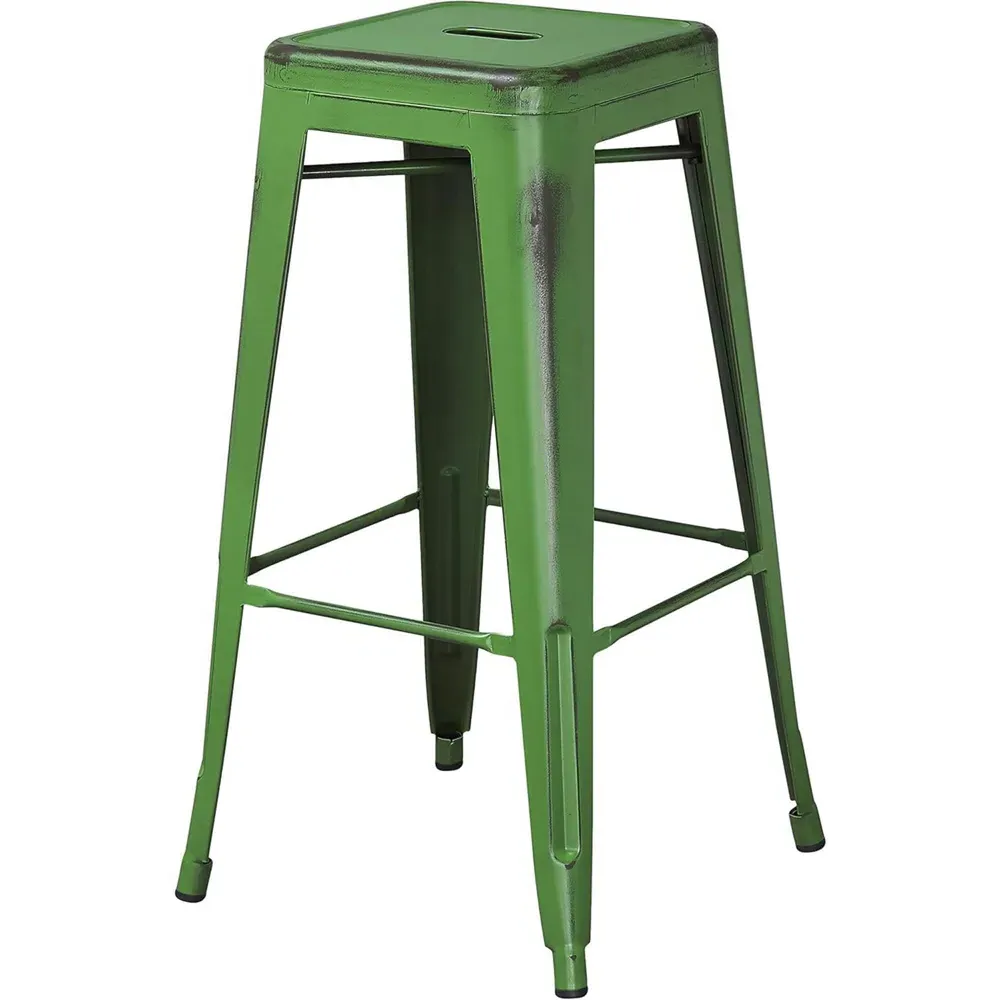 Bar Stool Set of 4 - Green, Steel