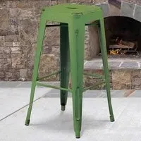 Bar Stool Set of 4 - Green, Steel
