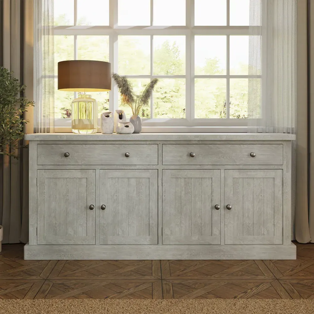 Bowood 4 Door Sideboard with Storage - Cream, Reclaimed Pine