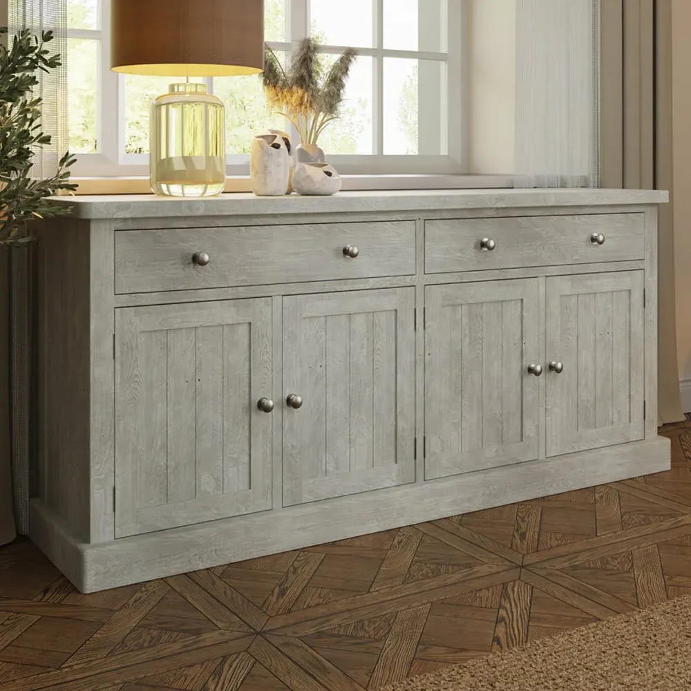 Bowood 4 Door Sideboard with Storage - Cream, Reclaimed Pine