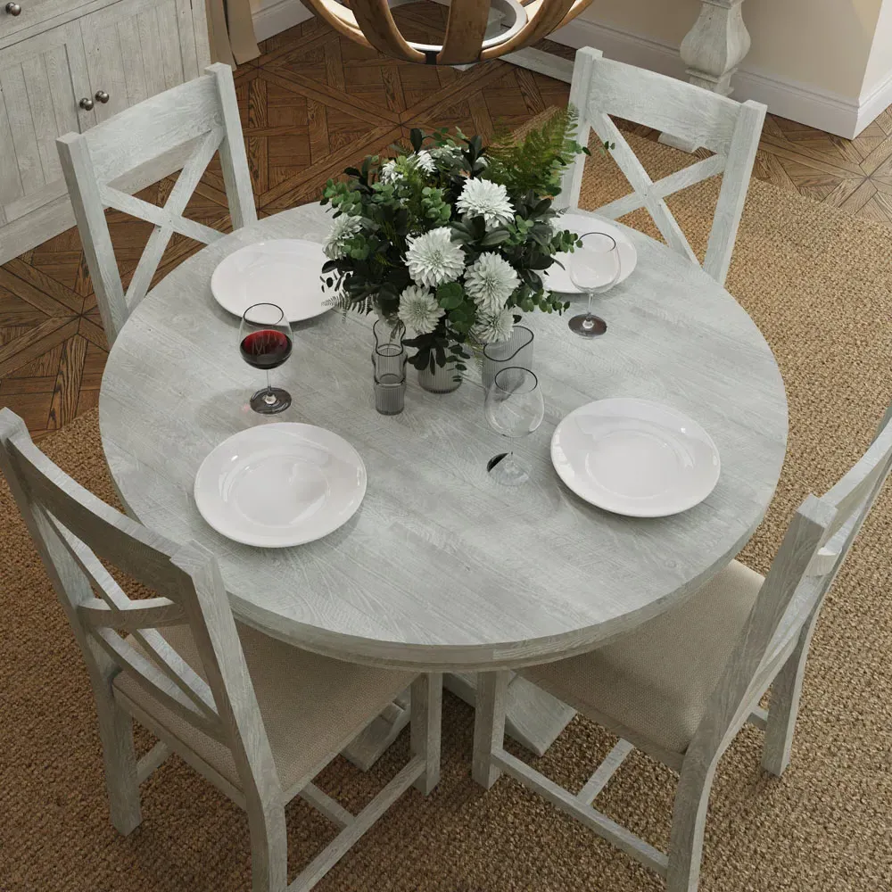 Bowood Round Dining Table - Cream, Reclaimed Pine