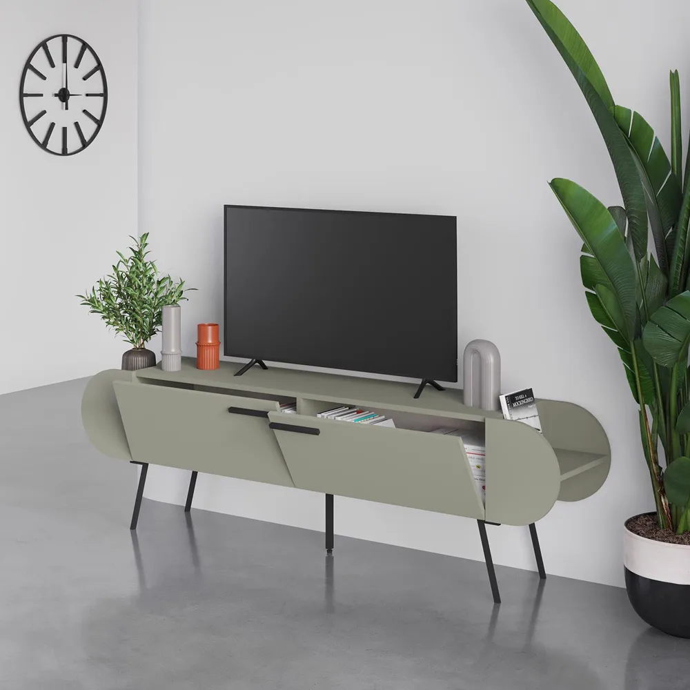 Capsule 2 Door TV Unit Stand with Storage - Green