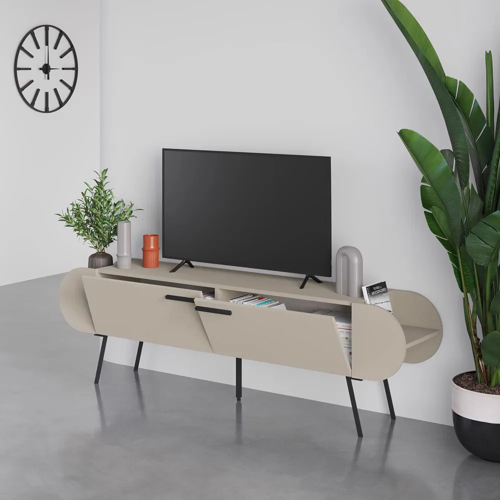 Capsule 2 Door TV Unit Stand with Storage - Sandstone