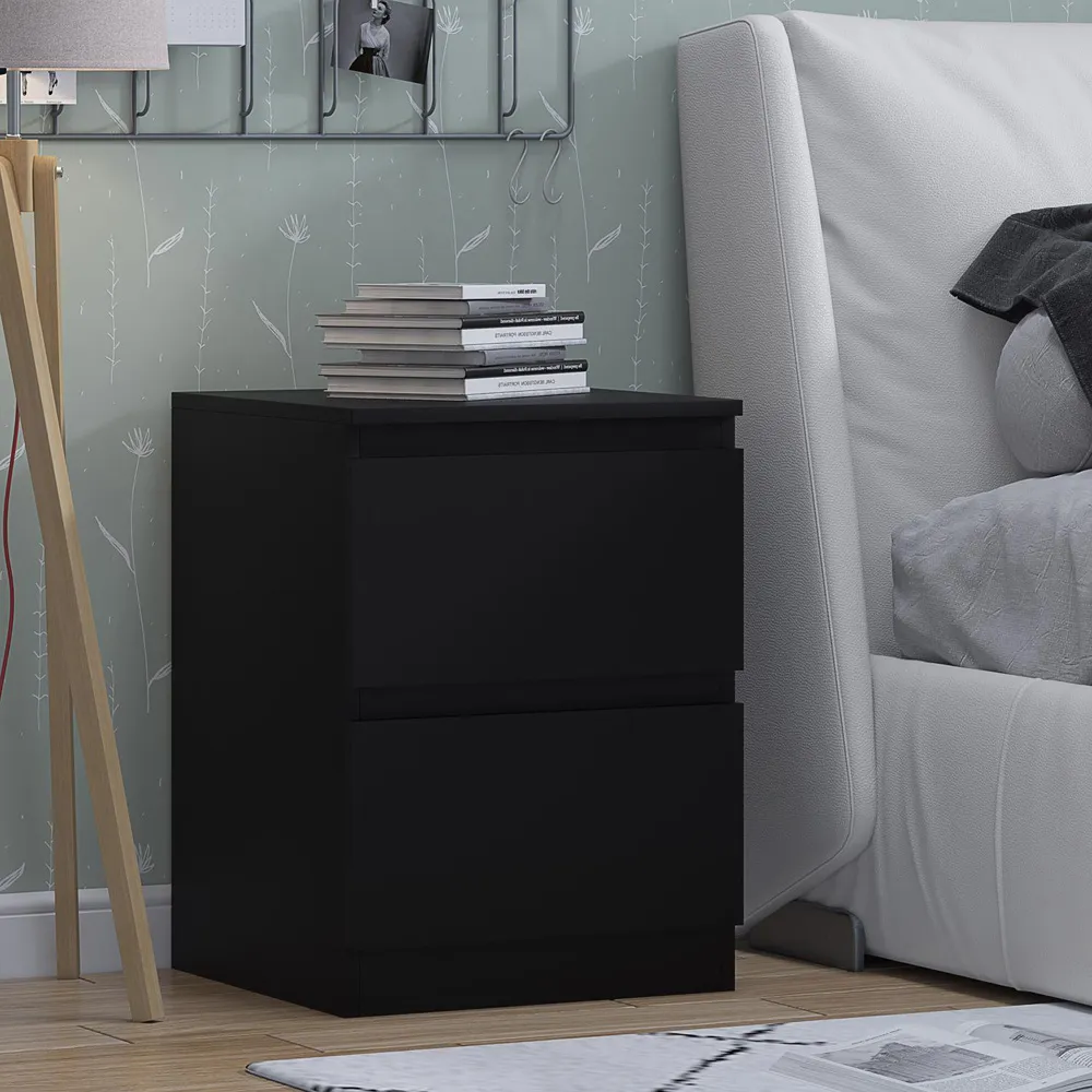 Carlton 2 Drawer Bedside Table - Black