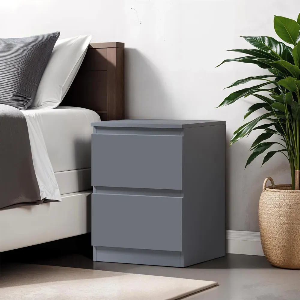Carlton 2 Drawer Bedside Table - Grey