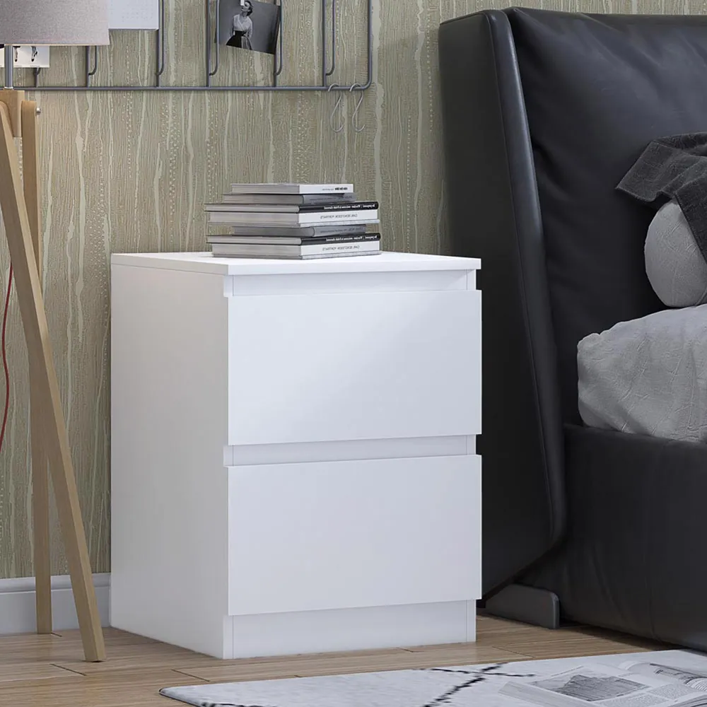 Carlton 2 Drawer Bedside Table - White