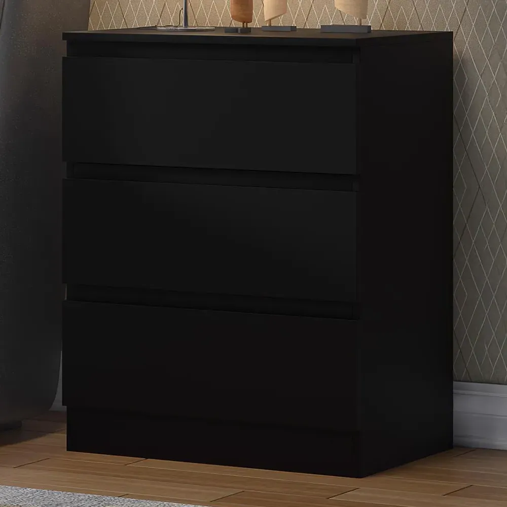 Carlton 3 Drawer Chest of Drawers - Black