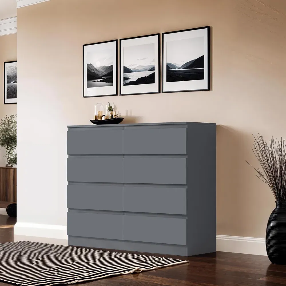 Carlton 8 Drawer Chest of Drawers - Grey