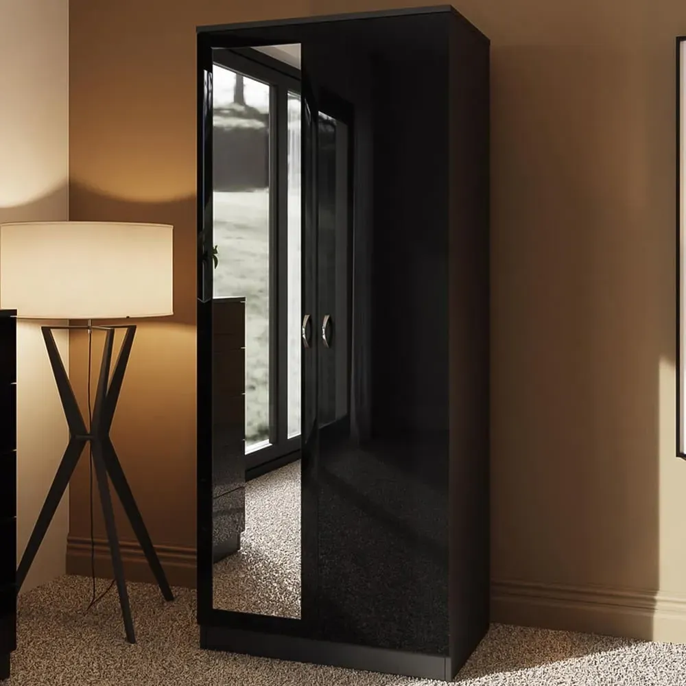 Chilton 2 Door Mirrored Wardrobe - Black image