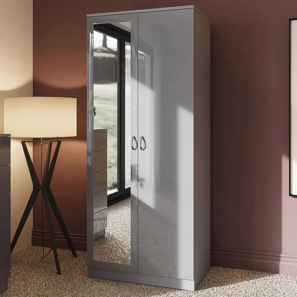 Chilton 2 Door Mirrored Wardrobe - Grey