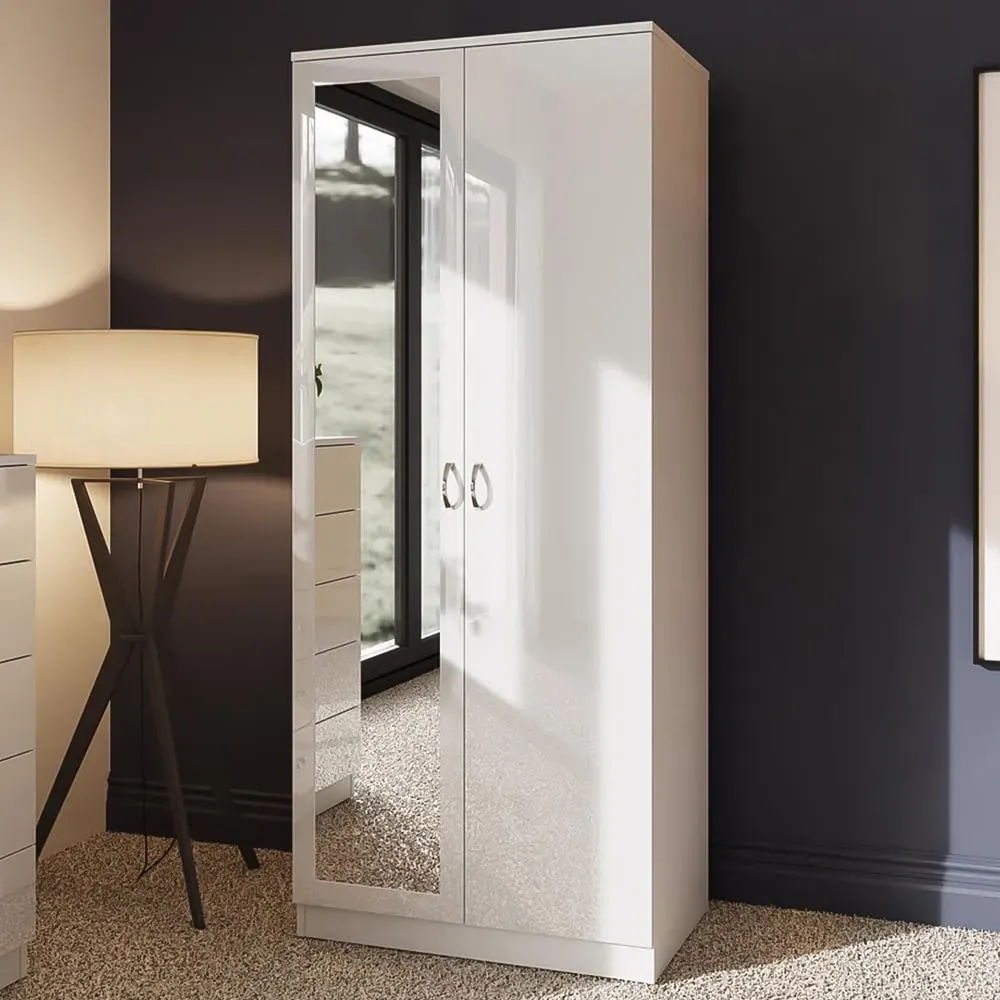 Chilton 2 Door Mirrored Wardrobe - White