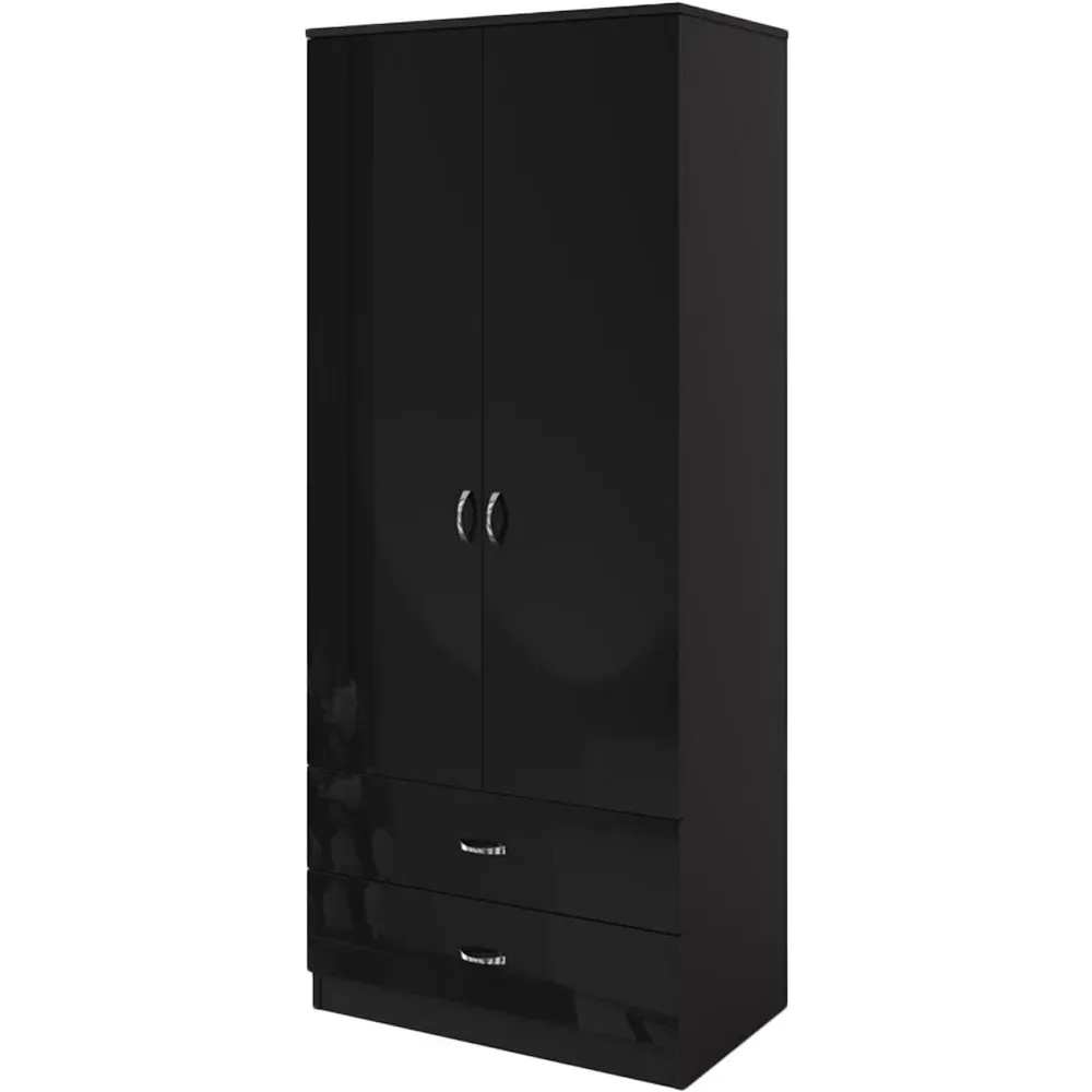 Chilton 2 Door Wardrobe with Drawers - Black