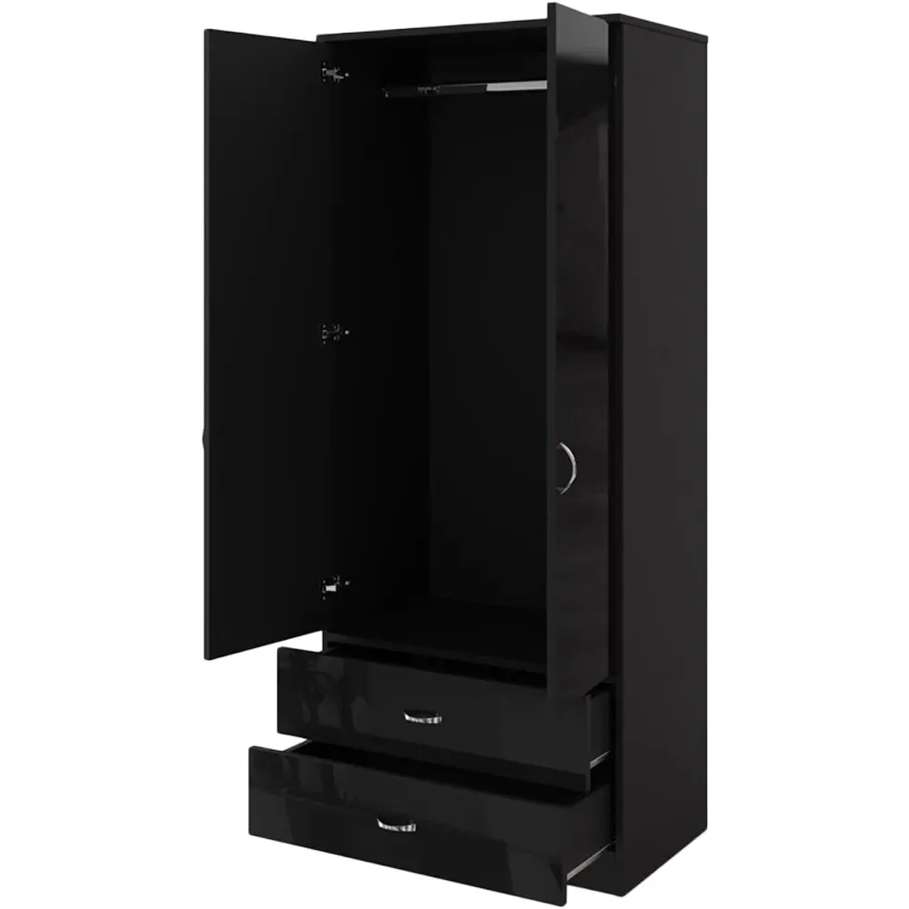 Chilton 2 Door Wardrobe with Drawers - Black