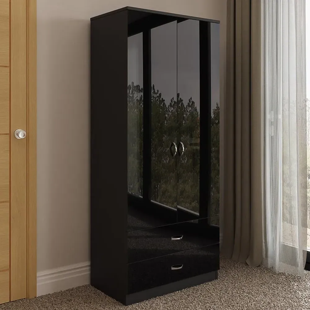 Chilton 2 Door Wardrobe with Drawers - Black
