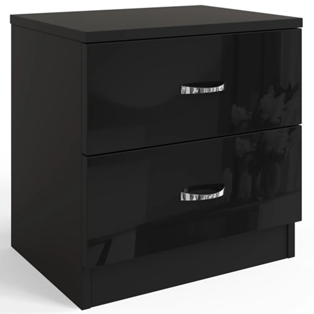 Chilton 2 Drawer Bedside Table - Black, Gloss