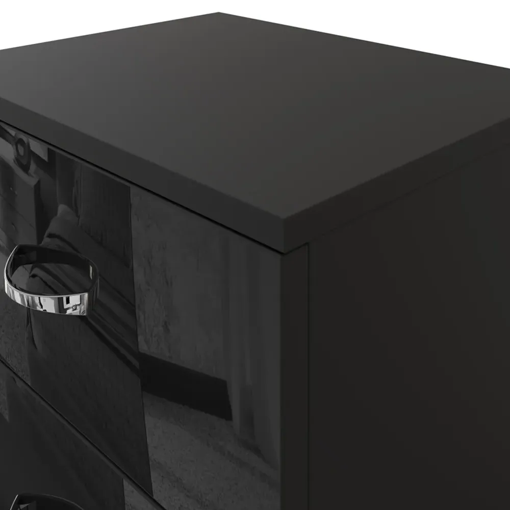 Chilton 2 Drawer Bedside Table - Black, Gloss