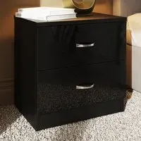 Chilton 2 Drawer Bedside Table - Black, Gloss