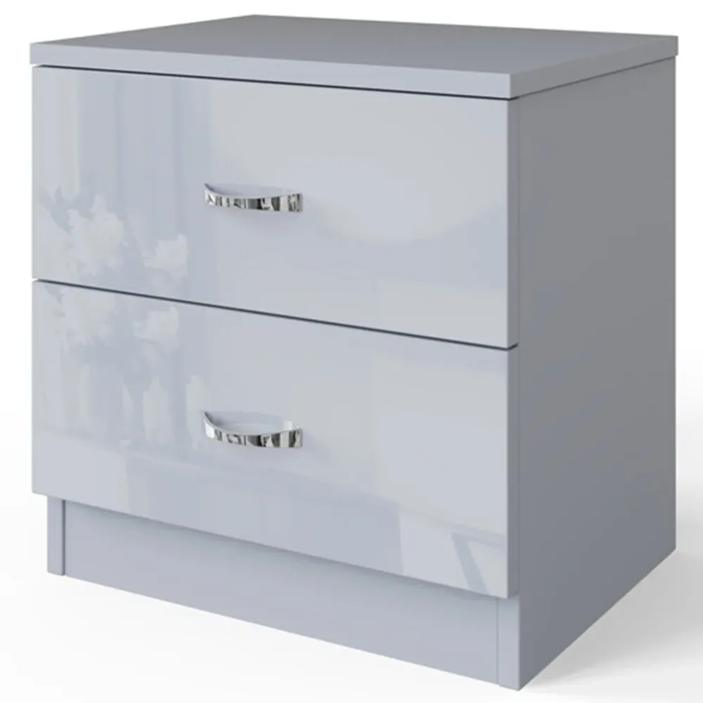 Chilton 2 Drawer Bedside Table - Grey, Gloss