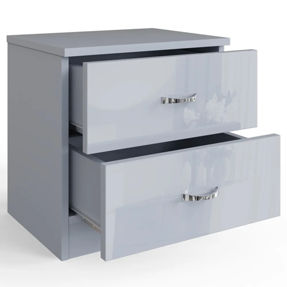 Chilton 2 Drawer Bedside Table - Grey, Gloss