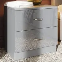 Chilton 2 Drawer Bedside Table - Grey, Gloss
