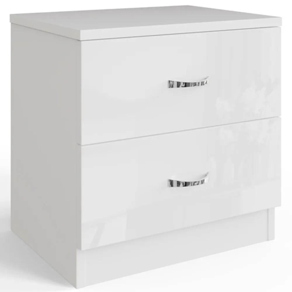 Chilton 2 Drawer Bedside Table - White, Gloss