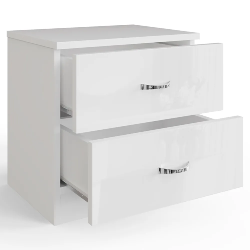 Chilton 2 Drawer Bedside Table - White, Gloss